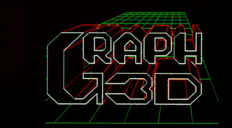 The center of this graphic reads "GRAPH 3D" outlined in white with a green and red netting-like pattern behind the text. The background of this graphic is black.