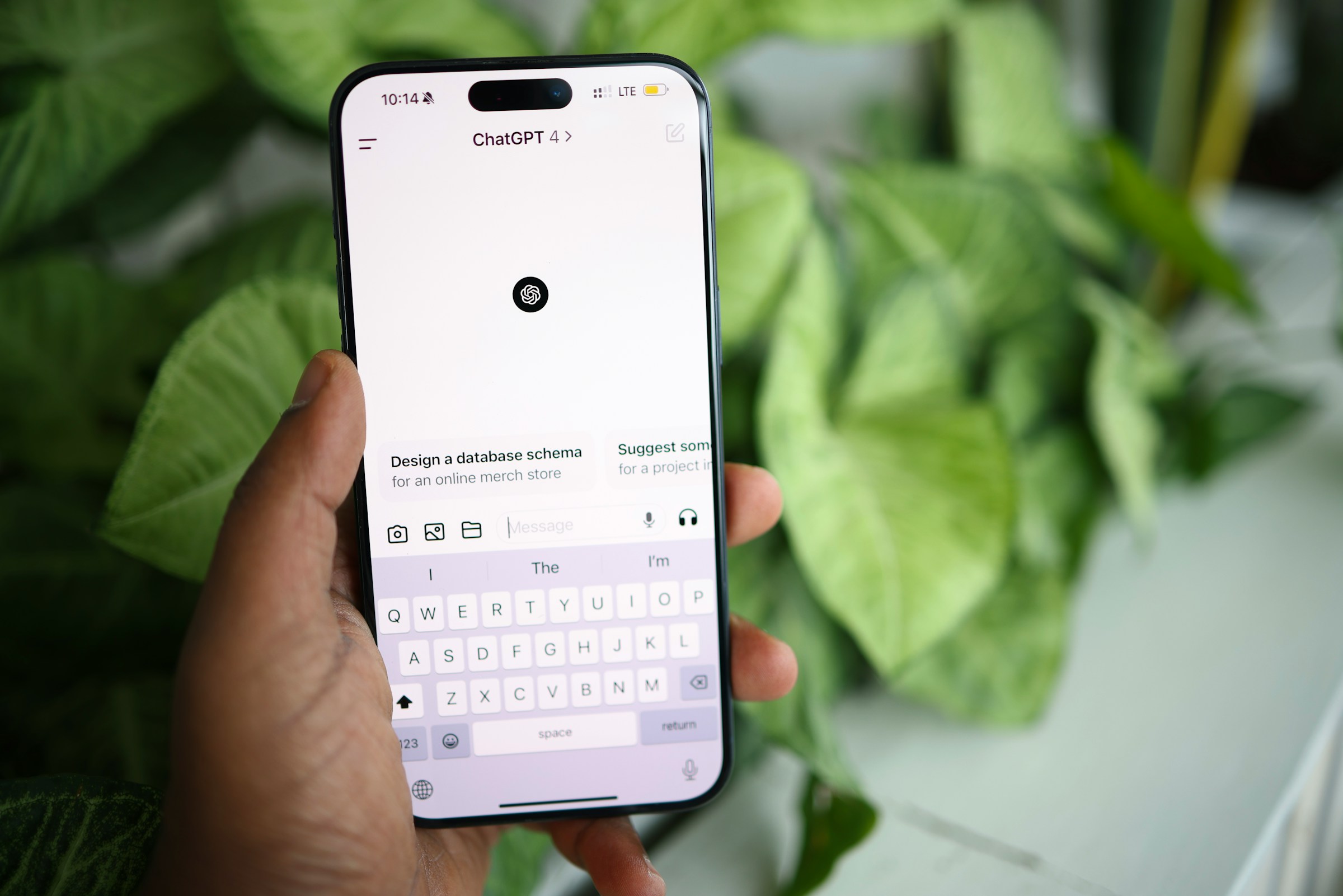 Photograph of a smarthphone displaying the ChatGPT app
