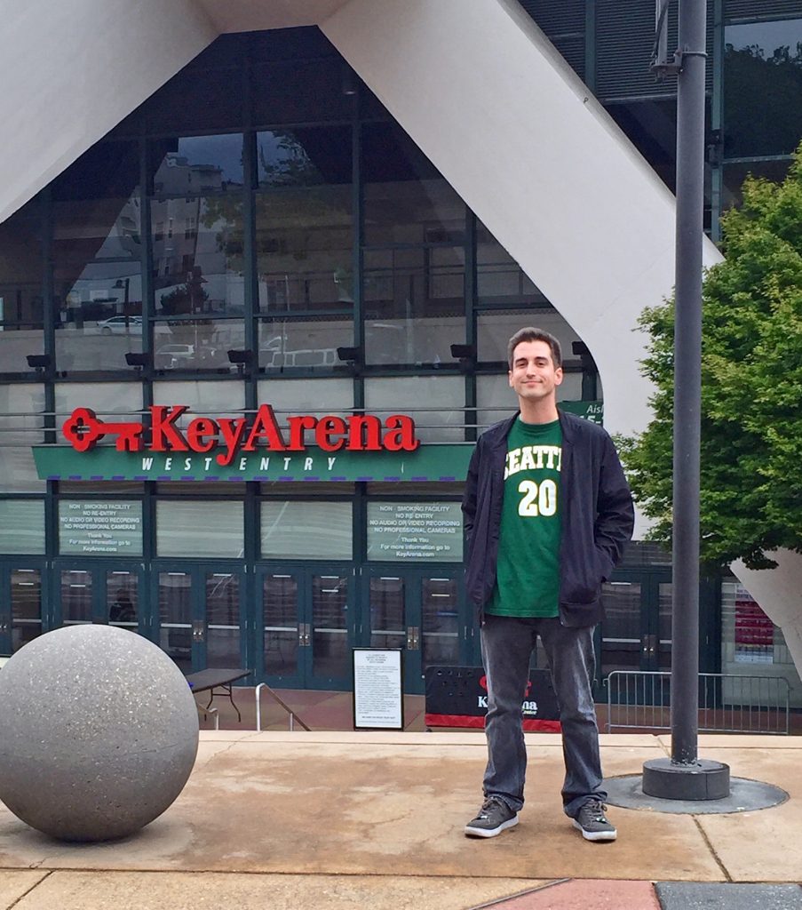a Sonics fan outside Key Arena in Seattle