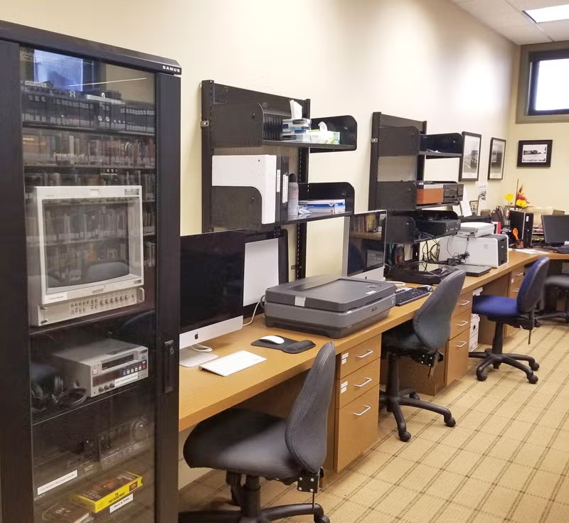 The La Jolla Library Digital Memory Lab provides a trio of workstations to accommodate a variety of formats. (Photo Courtesy of SanDiego.gov for Educational Use)