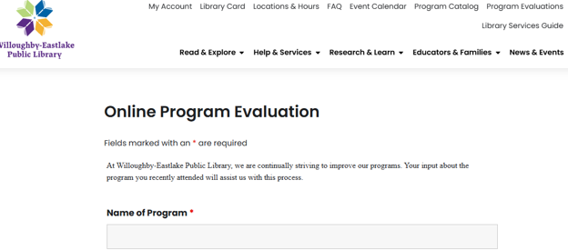 WEPL online evaluation form.