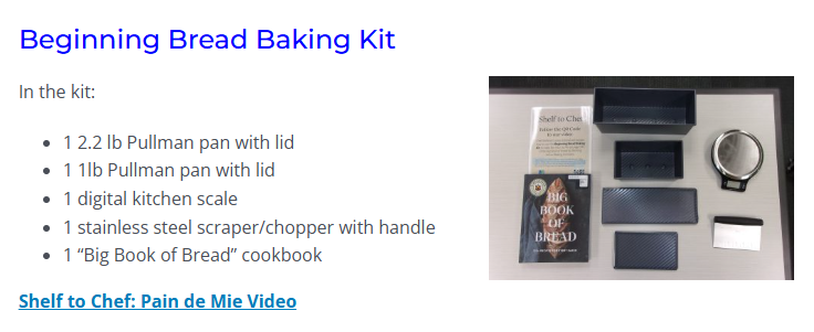 Shelf to chef kit description for bread kit.