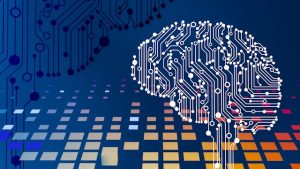 An art depiction of artificial intelligence with a lot of circuits connecting in the shape of a brain.
