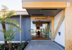 An image of the library entrance of Manawatū Community Hub Libraries in New Zealand. 
