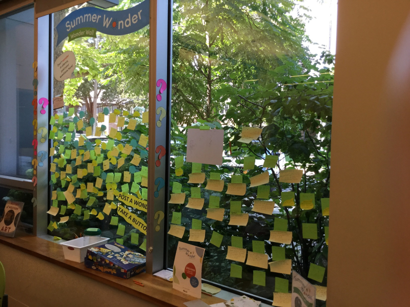 A window with sticky notes containing questions and answers.
