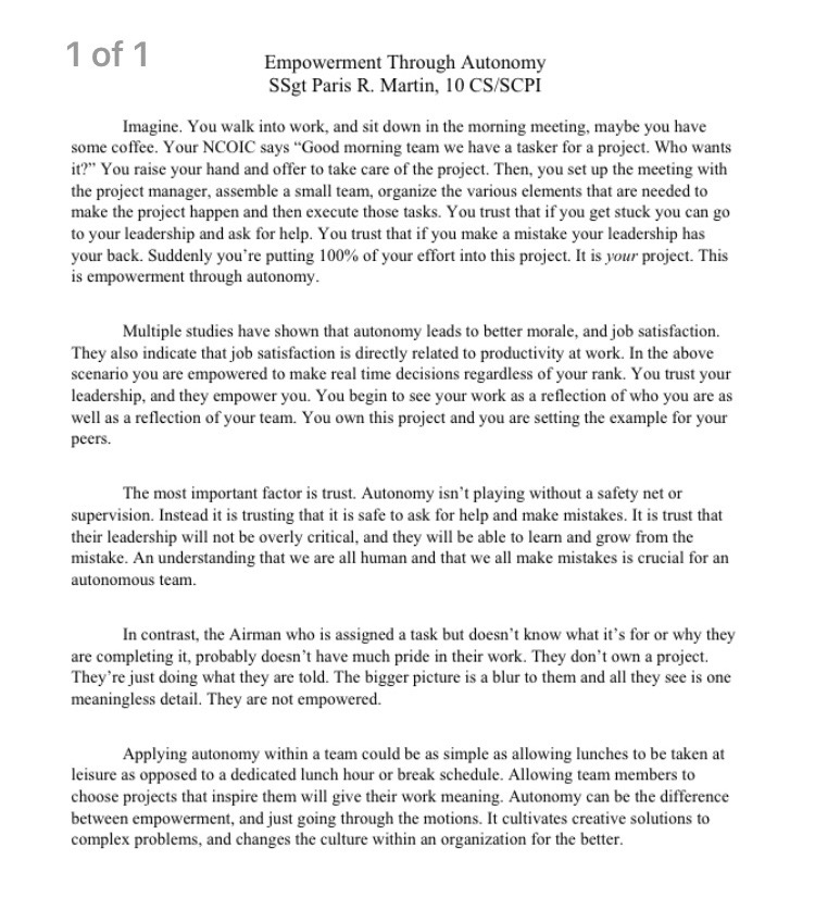 Article about autonomy and military leadership
