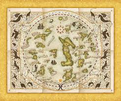 A yellow and sepia toned map
