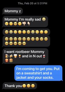 Screenshot of text messages using many emojis