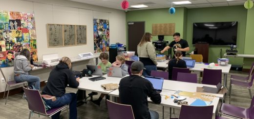 PAtrons using library provided computers and equipment to pursure creative projects.