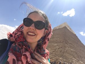 Shoshanna in front of the largest pyramid at Giza