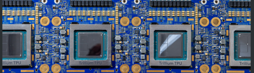 Google’s A.I. chips on a circuit board. The company needs thousands of these chips to build its chatbots and other A.I. technologies. Christie Hemm Klok for The New York Times